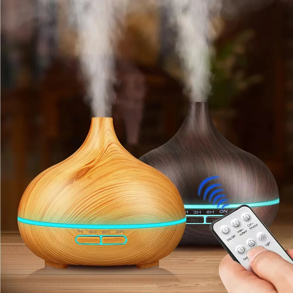 500ml Ultrasonic Aromatherapy Diffuser with Remote Control - Wood Grain Design