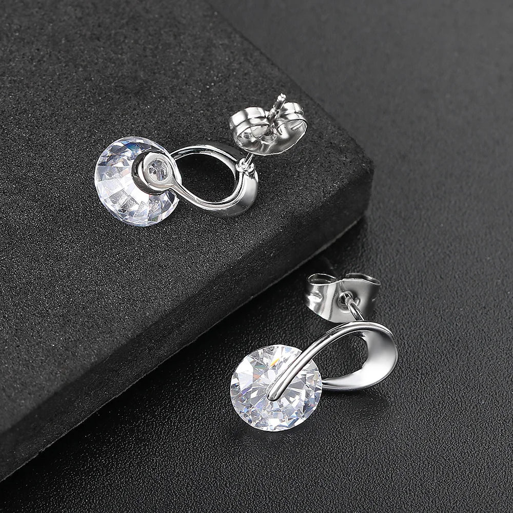 Elegant Cubic Zirconia Stud Earrings - Rose Gold & Silver