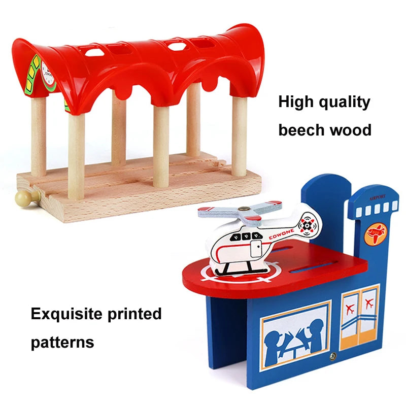 Wooden Track Accessories Beech Wood Railway Train Track Bridge Station Parts fit For All Brands Wooden Tracks Toys For Kids