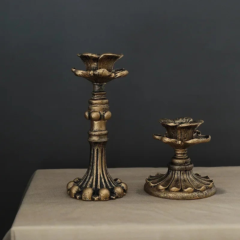 1Pc Antique Candlestick Resin Candle Accessory Retro Candle Holder French Candle Sconce Nostalgic Candlestick Home Decor GiftsWF