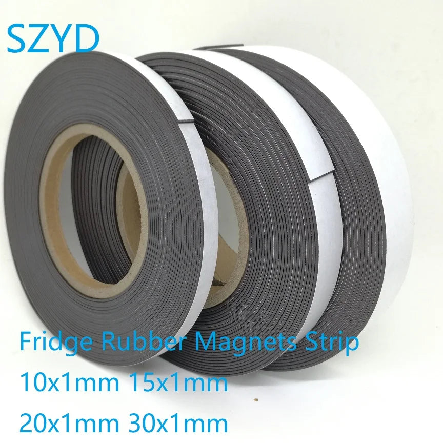 5 10Meters/LOT Fridge Rubber Magnets Strip Width 10/15/20/30mm Thickness 1mm With Self Adhesive Flexible Magnetic Tape
