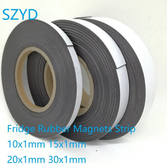 5 10Meters/LOT Fridge Rubber Magnets Strip Width 10/15/20/30mm Thickness 1mm With Self Adhesive Flexible Magnetic Tape