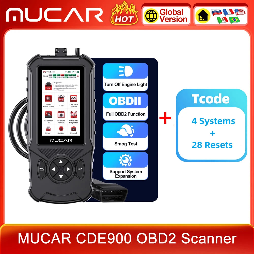 MUCAR CDE900 PRO OBD2 Scanner - Professional Automotive Diagnostic Tool with 32GB Storage