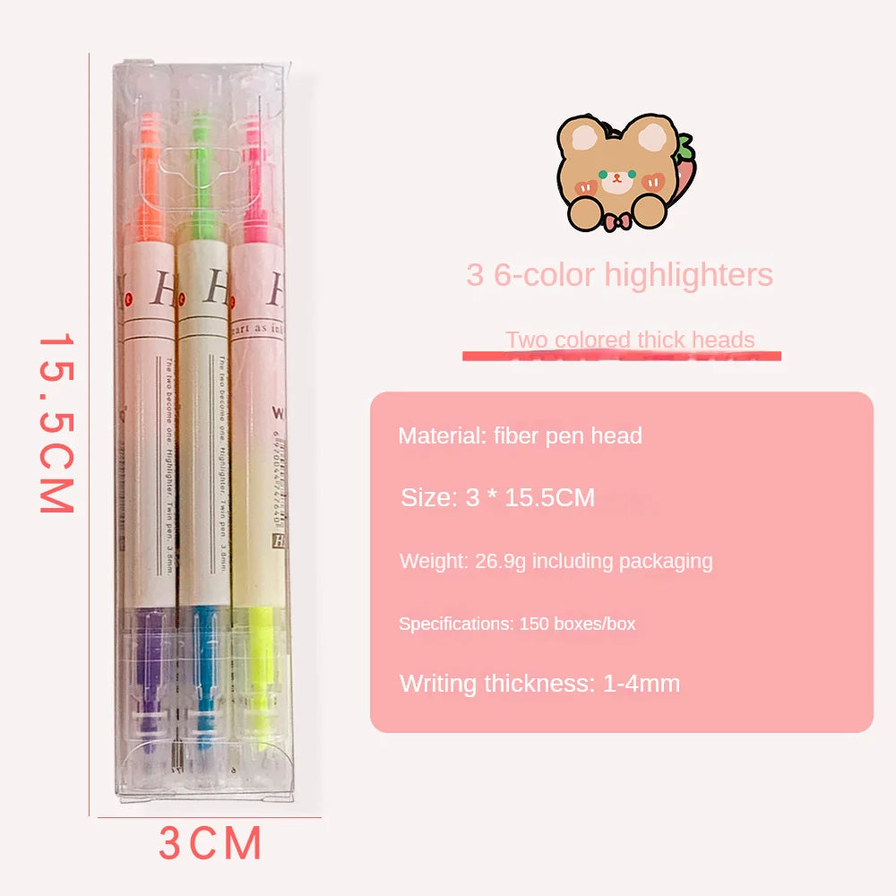 Double-Ended Highlighter Pen Set - Pastel Fluorescent Markers for Students & Office