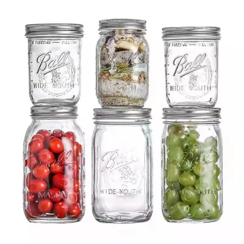 Mason Jars with Lids, Wide Mouth Glass Jars for Canning, Centerpieces, Pickling, Storage, Food Meal Prep, Salad, Jam