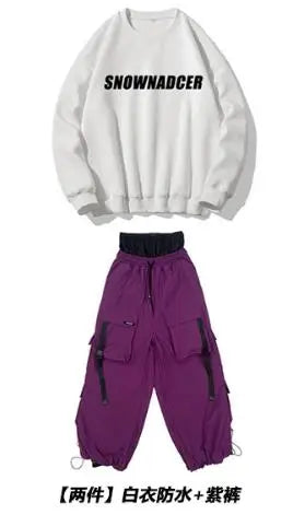 Ski Suit Multi Pocket Outdoor Ski Set Single Board Waterproof Thickened Warm Snow Pants for Men and Women