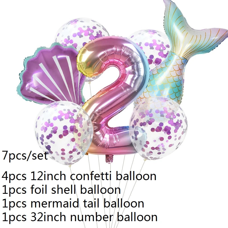 Number Balloons with Confetti Mermaid Balloons for Girls Birthday Party Decorations 1 2 3 4 5 6 7 8 9 Years Old Birthday Decor