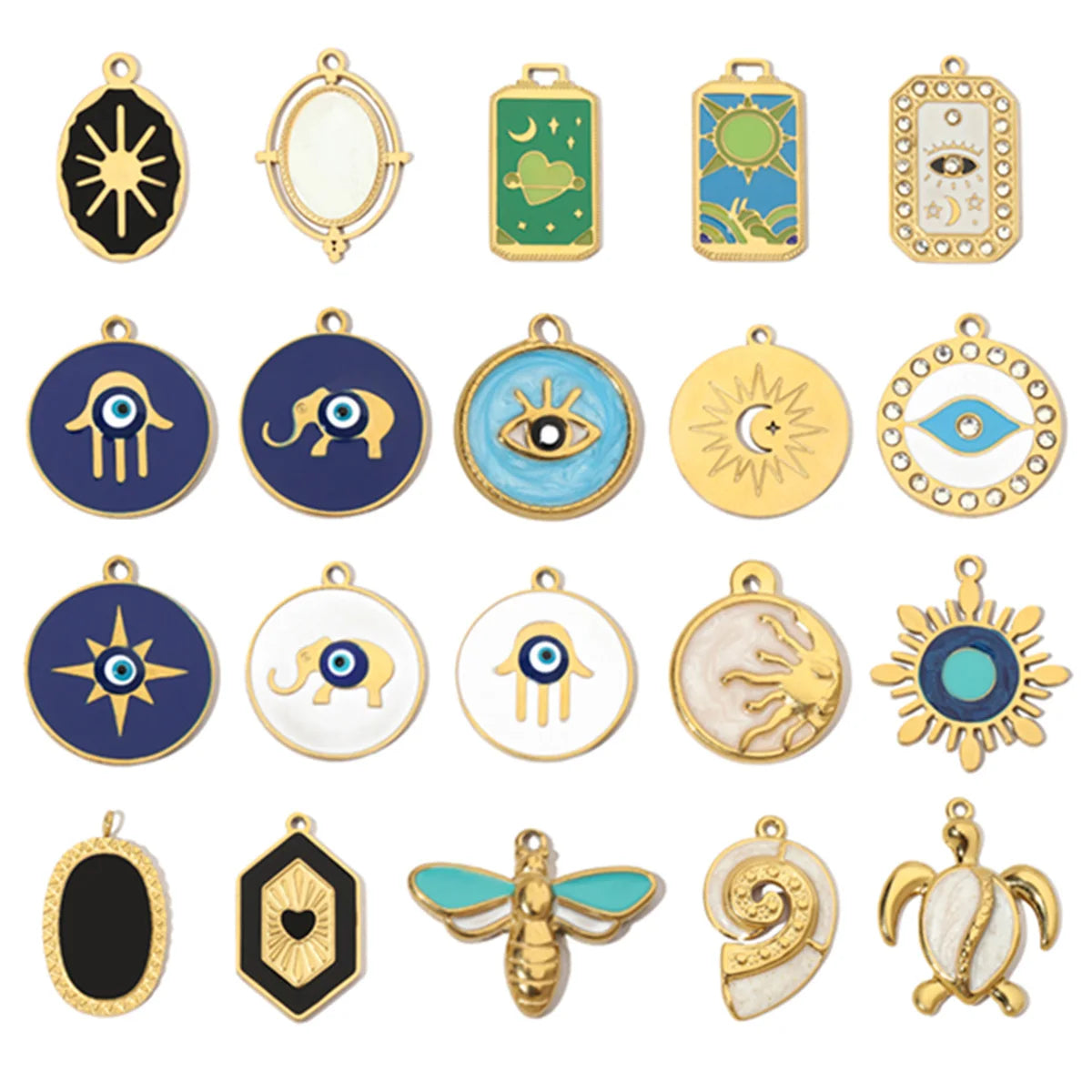 3pcs/Lot Enamel Elephant Hamsa Hand Stainless Steel DIY Charms Turtle Bee Neaclace Pendant Jewelry Accessory