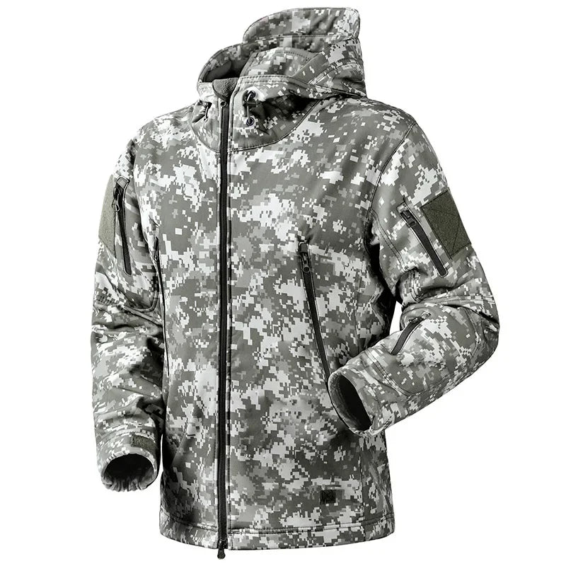 5XL 6XL Tactical Soft Shell Hooded Fleece Men Winter Windproof Waterproof Warm Coats Outdoor Multi-pocket Jacket