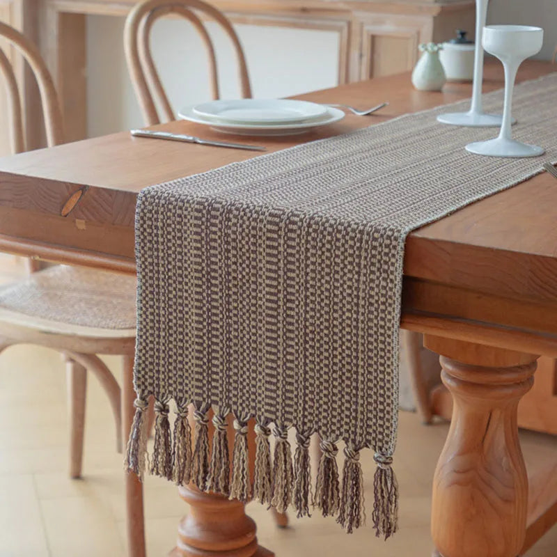 High Quality Striped Table Runner with Tassels Luxury Anti-Scratch Tea Table Mat for Office Home Soft Reusable Dining Decoration