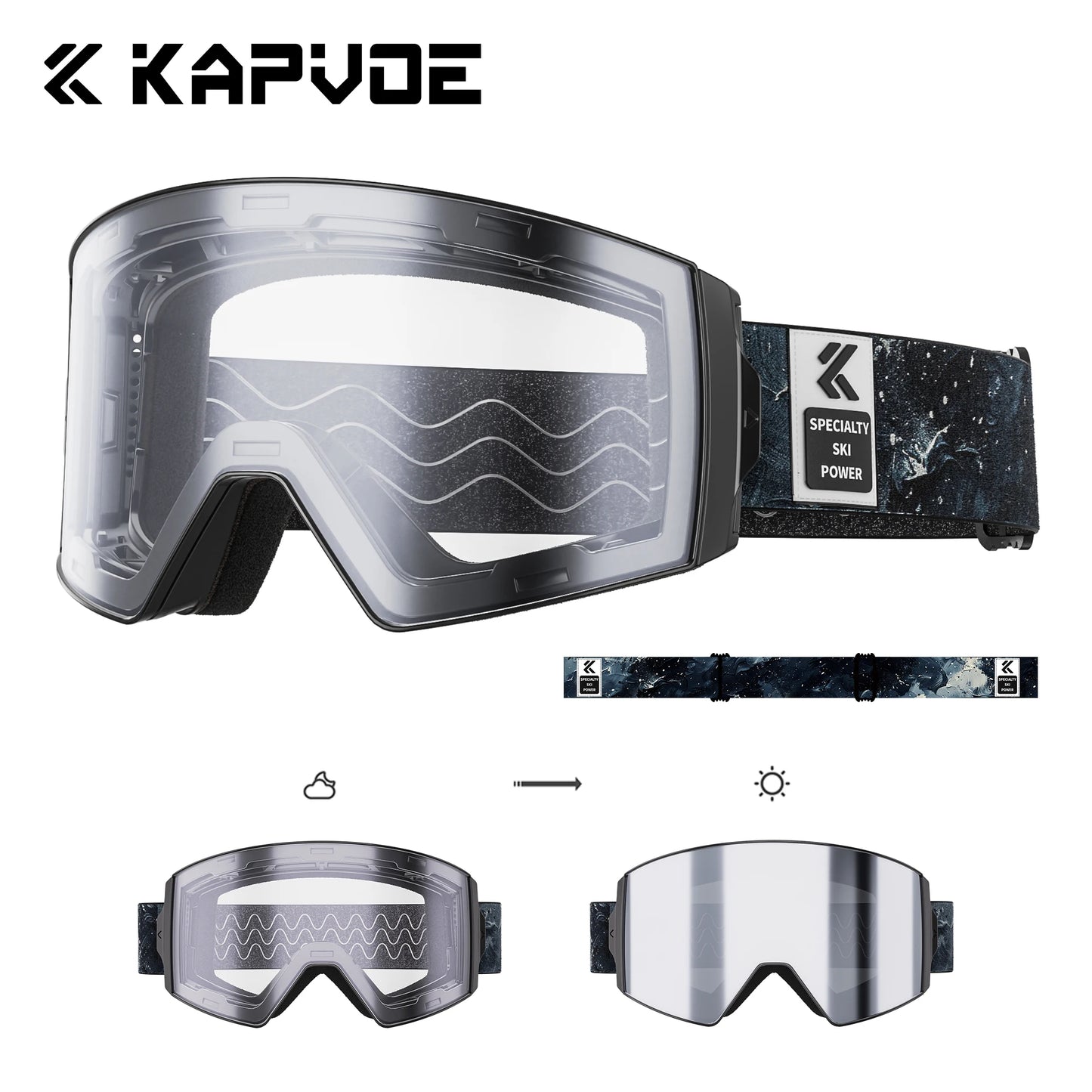 Kapvoe Snow Goggles Ski Sunglasses Snowboarding Mask Men Women Anti-Fog Lens Kit UV400 Protection Snowmobile Glasses Motorcycle