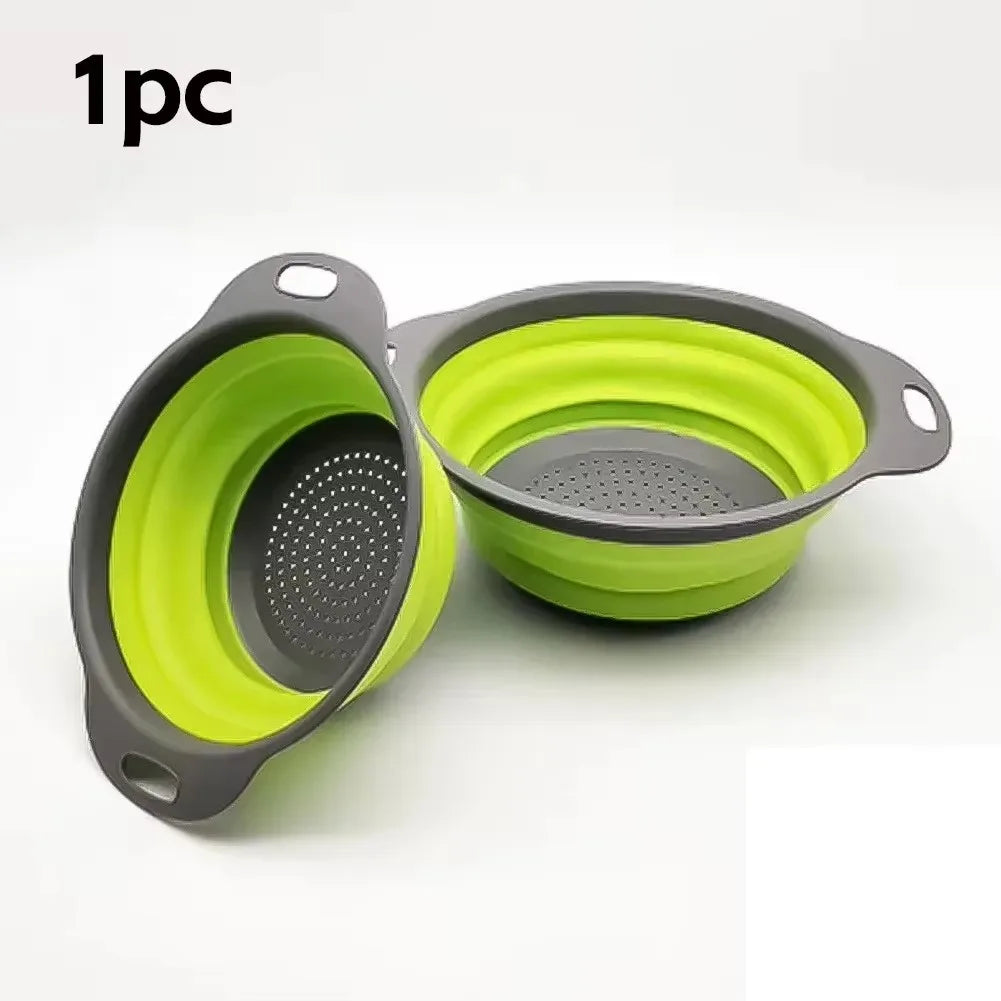 Collapsible Silicone Strainer Basket - Foldable Kitchen Colander for Fruits & Vegetables
