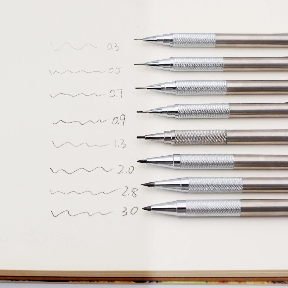 0.5 0.7 0.9 1.3 2.0mm Metal Anti Slip Automatic Pencil Set with HB Lead School Office Writing Stationery Supplies Smooth Writing
