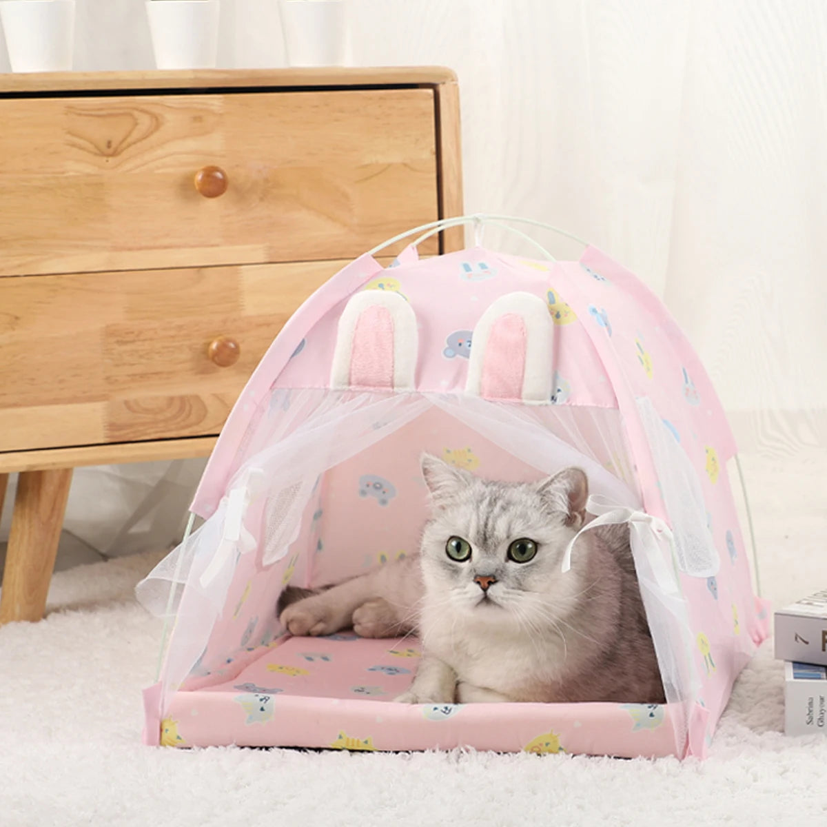 Premium Pet Tent Bed - Warm Clamshell Cat House with Cushion