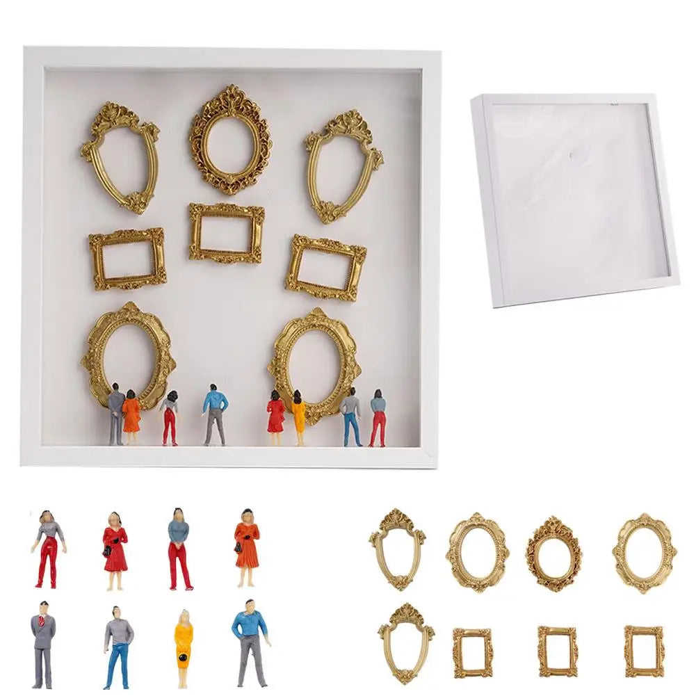 1pcs Mini Museum Photo Album Mini Museum Silhouette Box Stylish Creative Memory Display Kit with Miniature Statue and Gold Frame
