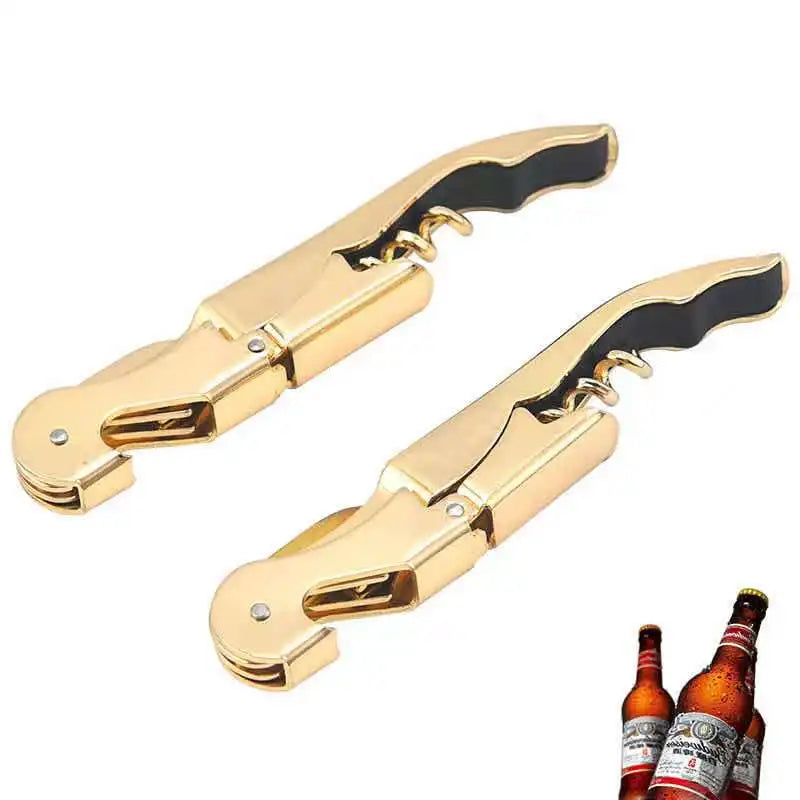 Gold Plated Corkscrew Double Hinge Waiters Wine Key Bottle Opener Party Bottle Opener  for Restaurant Waiters or Bartenders