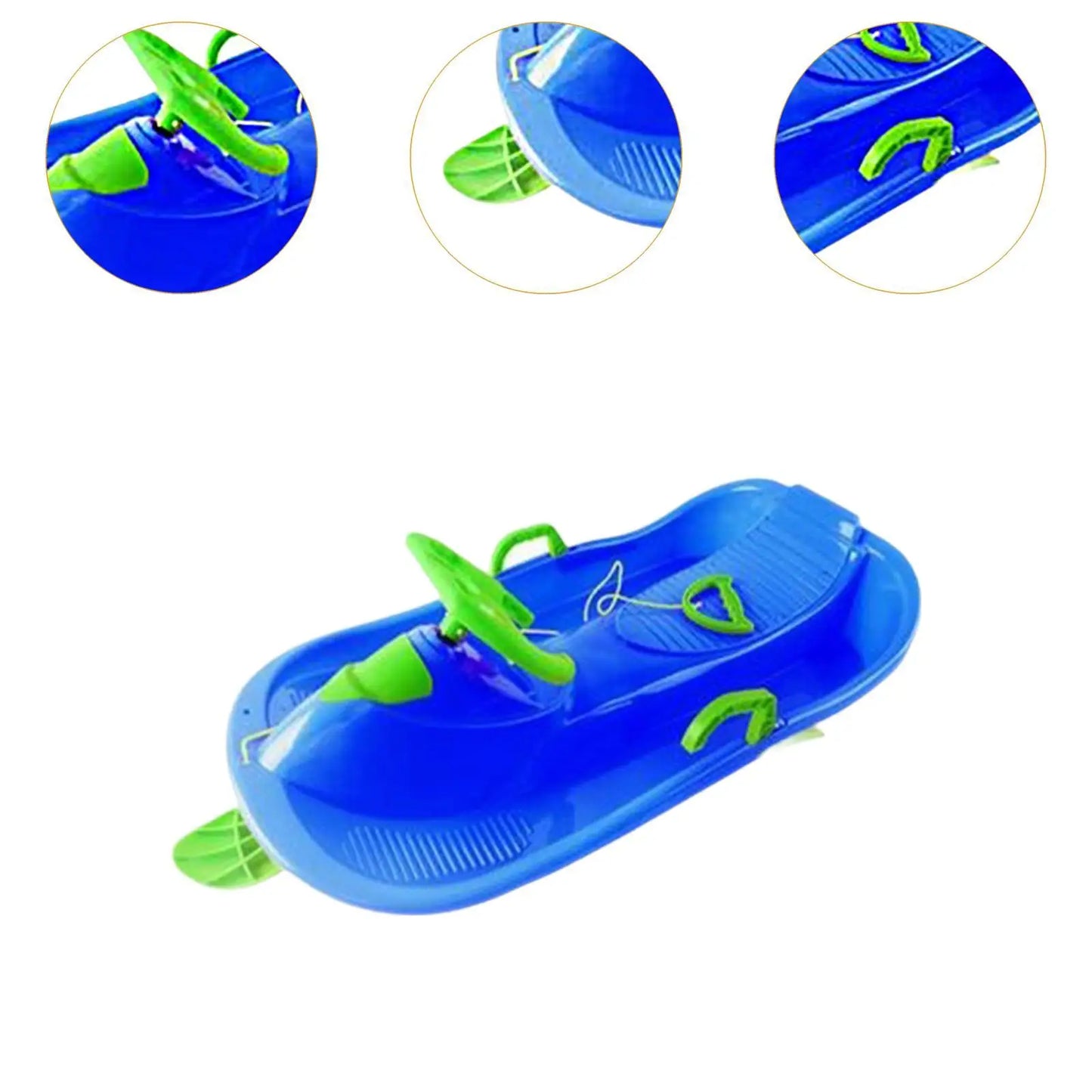 Steerable Snow Sled with Steering Wheel Brake Grass Sled Multipurpose Downhill Sled Lightweight Snow Sledge for Boys Children