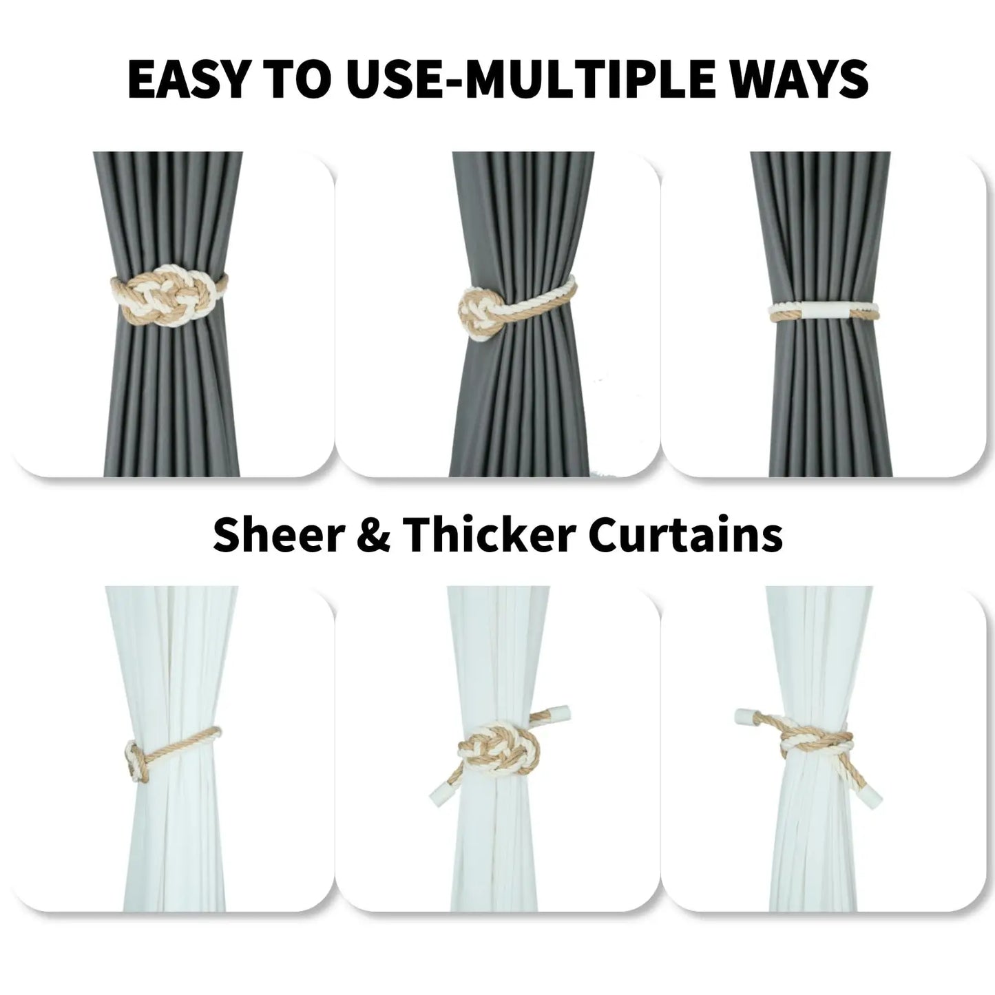 1&2Pcs Hemp Rope Magnetic Curtain Buckle Home Decoration Buckle Strap Handmade DIY Rope Curtain Tie Clip Curtain