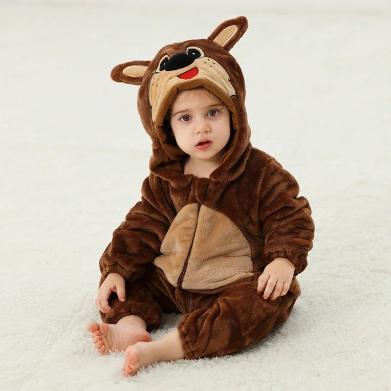 Premium Animal Kigurumi Baby Romper - Winter Flannel Costume Jumpsuit