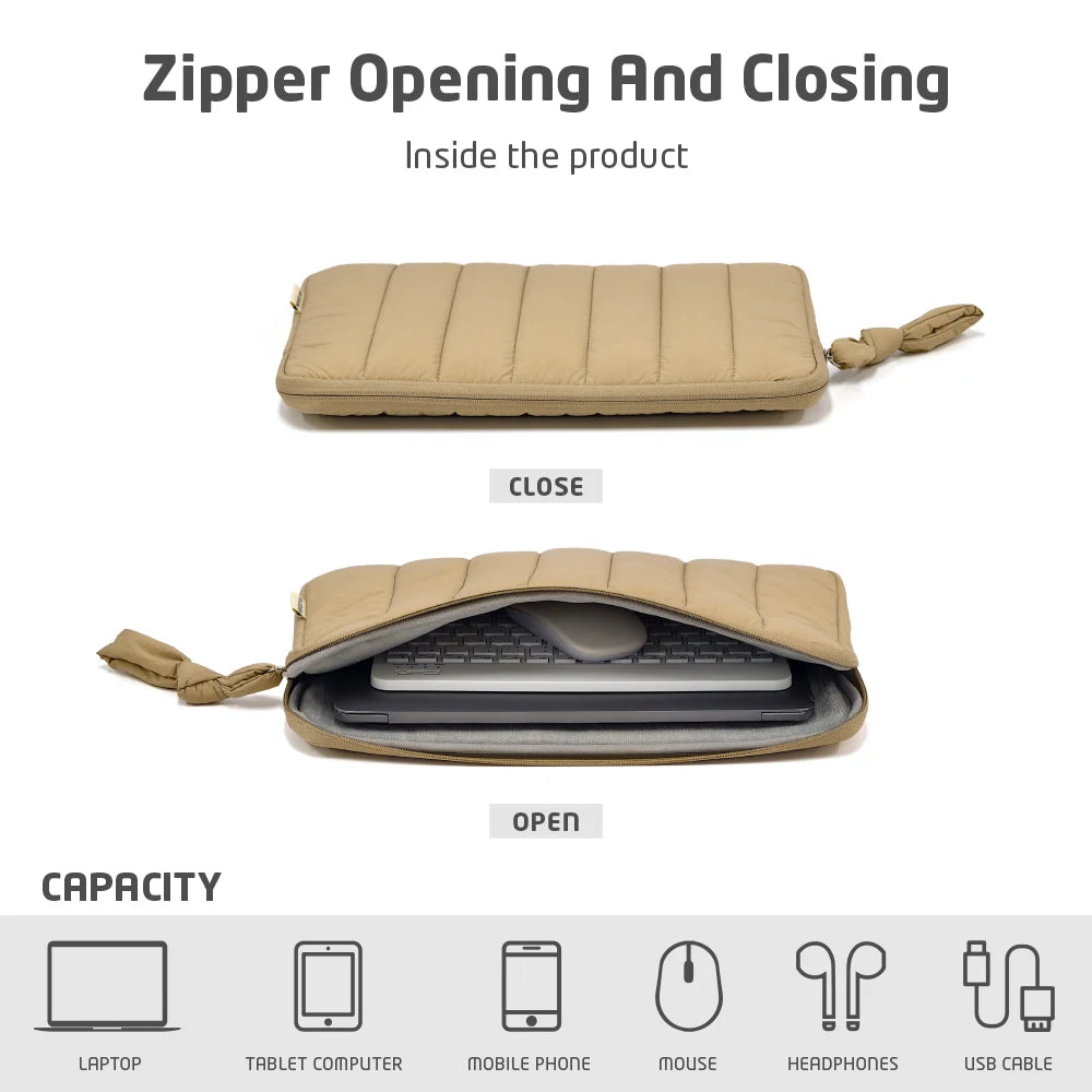 Khaki Laptop Case11 13 14 16inch For Macbook Air M2 Pro M3 14 M1 Cover HP Xiaomi Dell Lenovo Waterproof Laptop Sleeve Zipper Bag