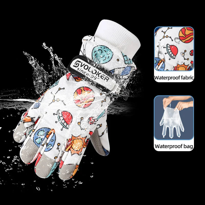 Cute Children's Ski Gloves, Waterproof, Touchscreen Compatible, Winter Children's Outdoor Gloves, Windproof And Warm
