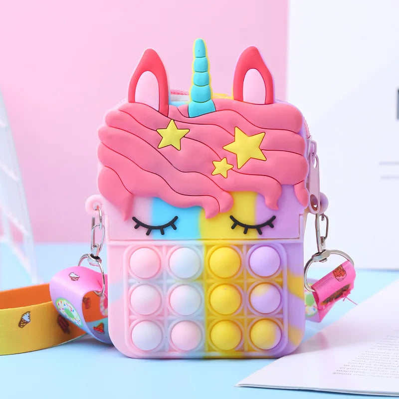 Kawaii Unicorn Fidget Crossbody Bag - Push Bubble Stress Relief Purse