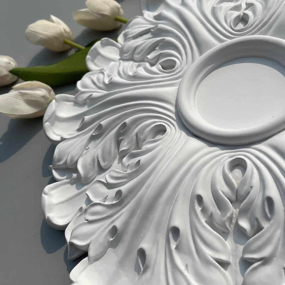 PU Polyurethane Material Imitation Plaster Lamp Panel Living Room Chandelier Ceiling Crystal Lamp Holder Disc Carved Lamp Panel
