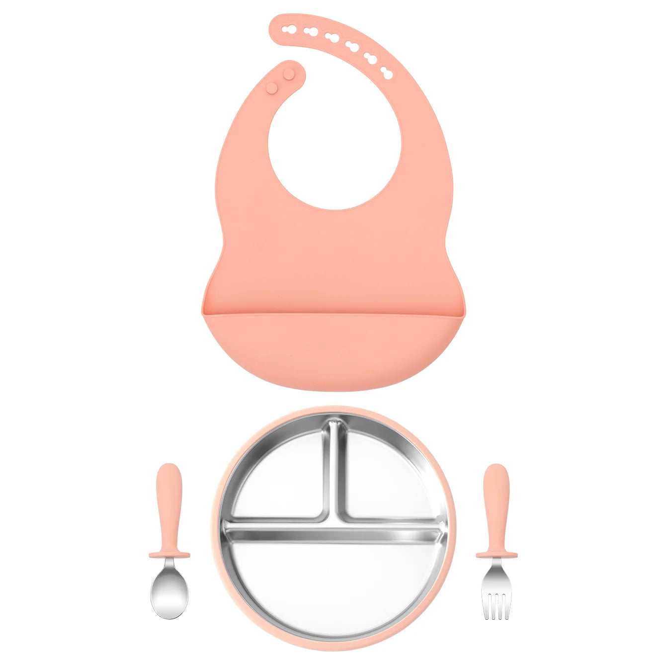 Premium 4-Piece Baby Feeding Set - Stainless Steel & Silicone Tableware