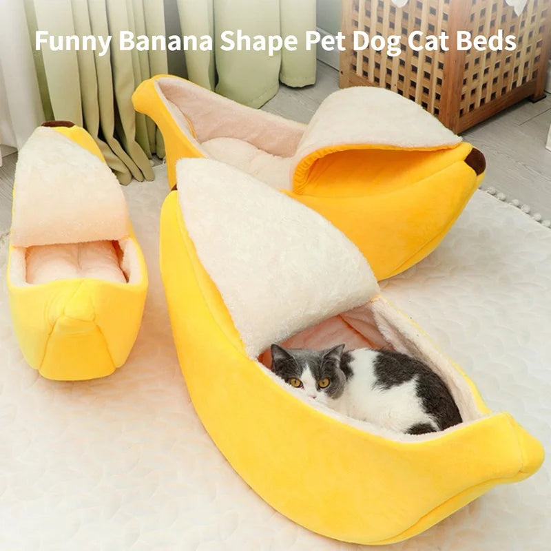 Premium Banana Cat Bed - Funny Cozy Pet House with Cushion