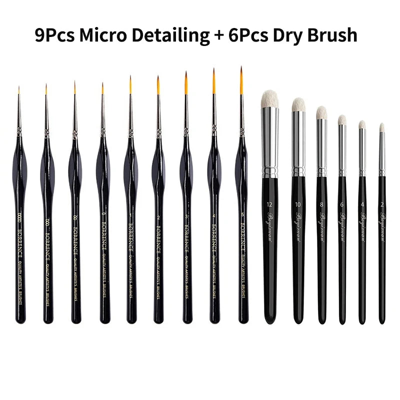 Paint Brush Set Fine Detail Goat Hair Handle Paintbrush for Art Painting Acrylic Watercolor Detailing Miniature Paint Brushes