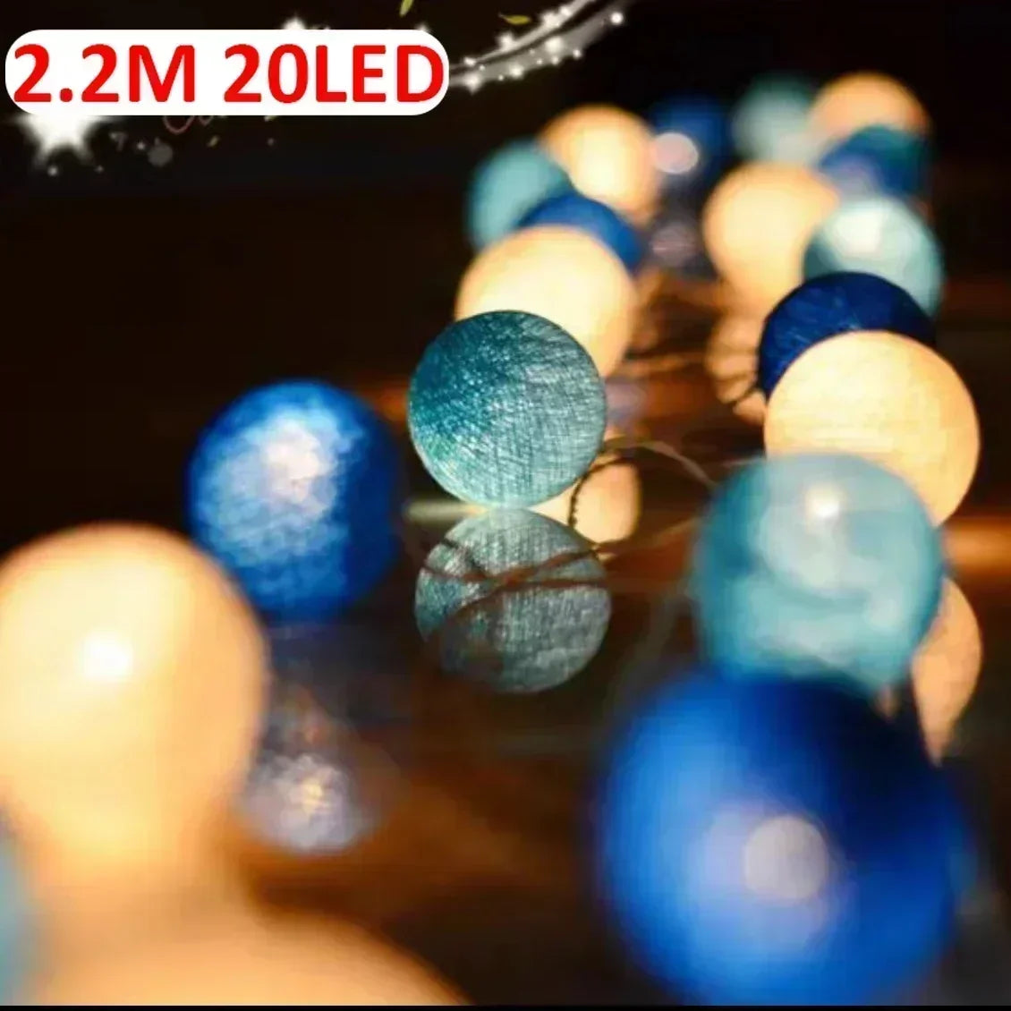 Premium 20LED Cotton Ball String Lights - Rattan Lantern Decoration