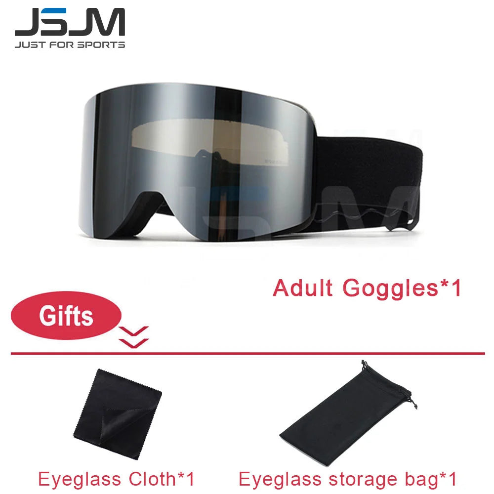 JSJM New Adults +Kids Professional Anti-Fog Ski Goggles Snowboard Goggles UV400 Double Layers Skiing Glasses XMAS New Year Gifts