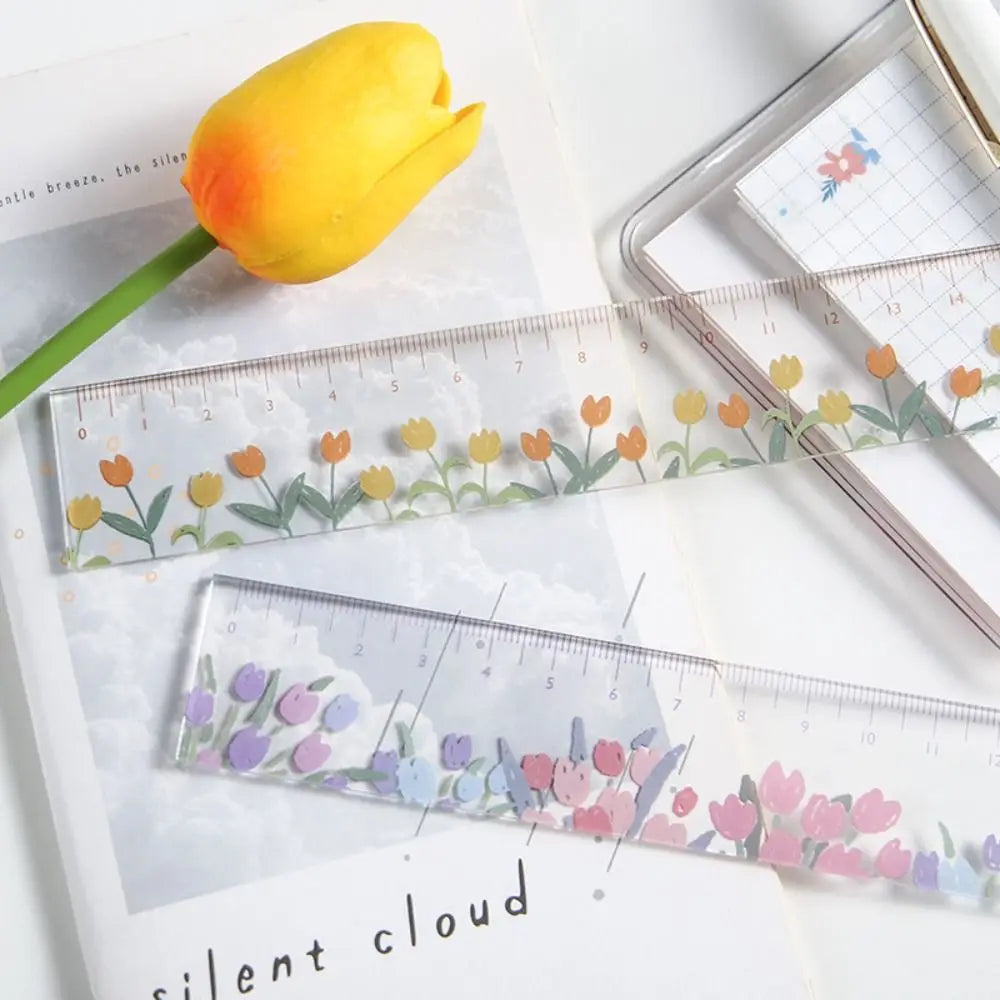 15cm Transparent Acrylic Ruler - Multifunction Drawing Tool with Tulip Design