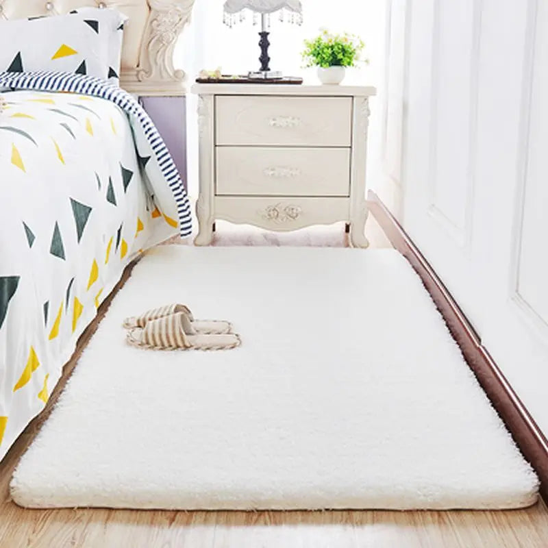 Thick Imitation Wool Bedside Carpet Solid Color Bedroom Carpet Girls Bedroom Area Rugs Rectangular Living Room Carpet Home