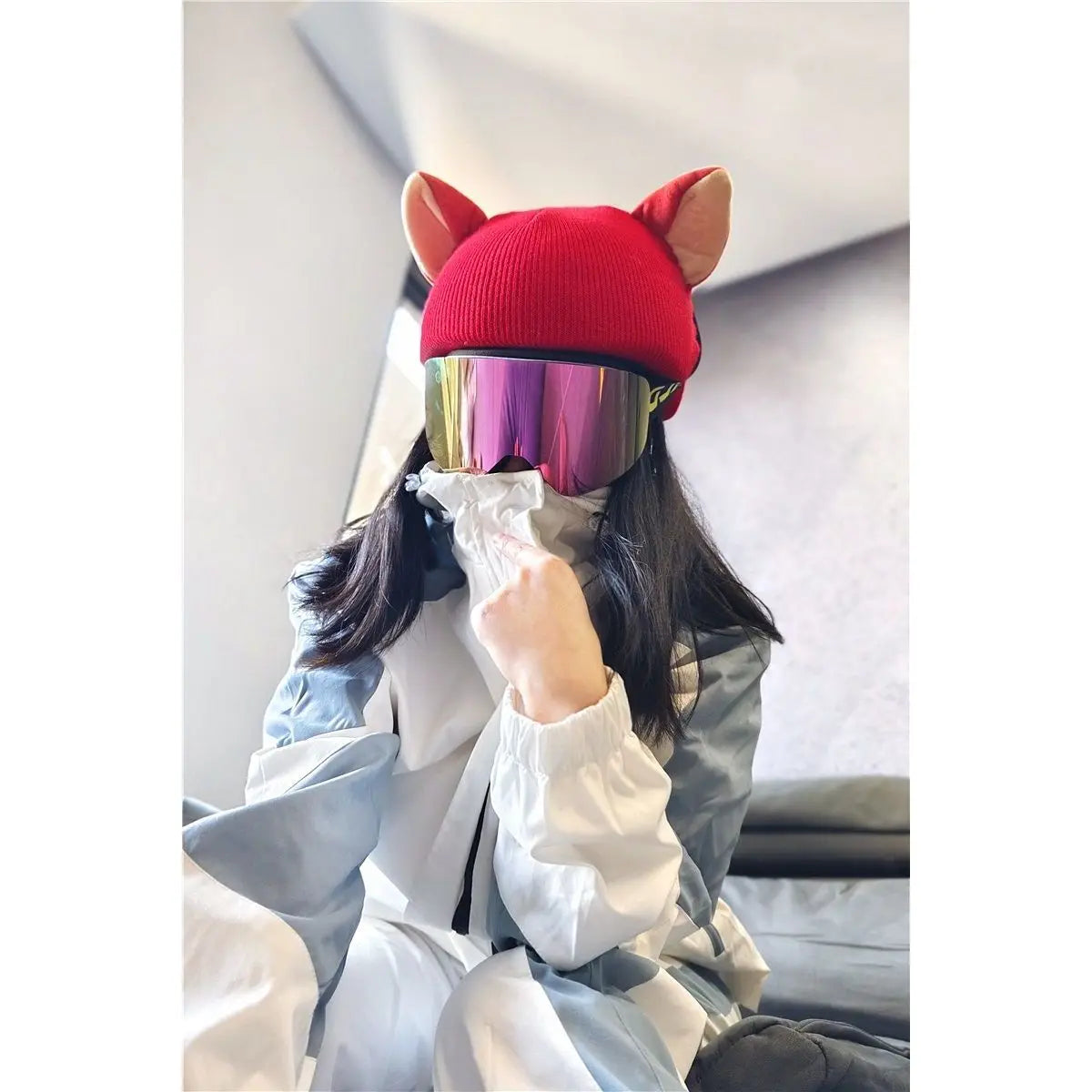 Ski Helmet Cover Cat Ears Rabbit Ears Funny Single and Double Board Warm Ski Helmet Cover for Men and Women