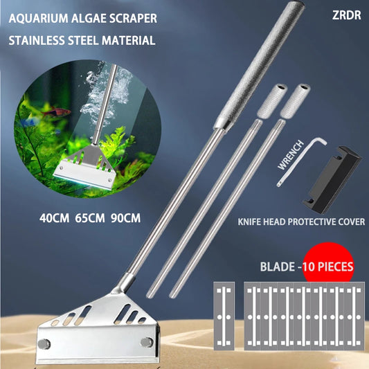 ZRDR Stainless Steel Aquarium Fish Tank Algae Scraper Blade Aquatic Water Live Plant Grass Cleaning Multi-Tool Cleaner Kit Set