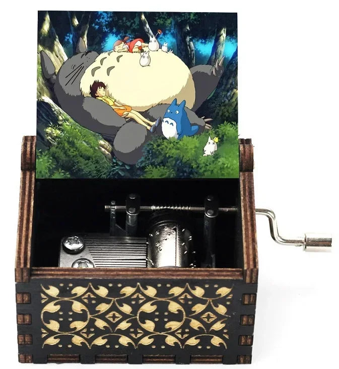 New Hot Wooden painted music box decoration, light luxury wooden hand cranked music box
