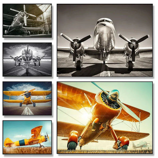 Retro Airplane Fighter Poster Art Canvas Painting Print Sky Aircraft Pictures for Living Room Office Wall Art Home Decor Gift
