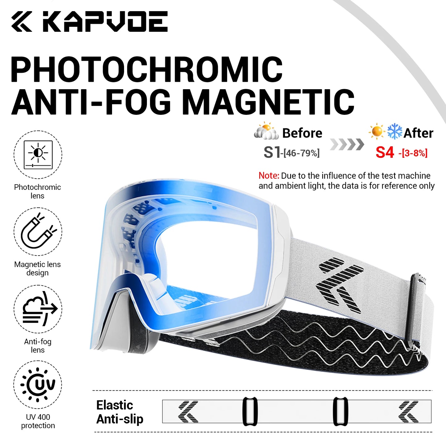 KAPVOE UV400 Magnetic Attraction Lens Outdoor Sports Photochromic Ski Goggles Men Snowboard Glasses Women Winter Snow Sunglasses