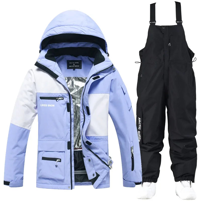 2024 New Winter Outdoor Windproof Waterproof Ski Jacket Strap Pants Men Women Super Warm Ski Suit Snowboarding Set Snow Clothes