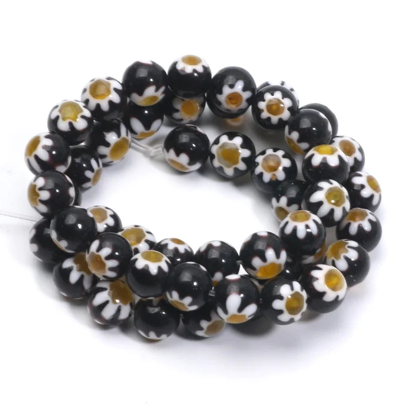 46pcs 8mm Murano Lampwork Flower Round Glazed Glass Beads For Jewelry Making Diy Bracelet Necklace Handmade Crafts Accessories