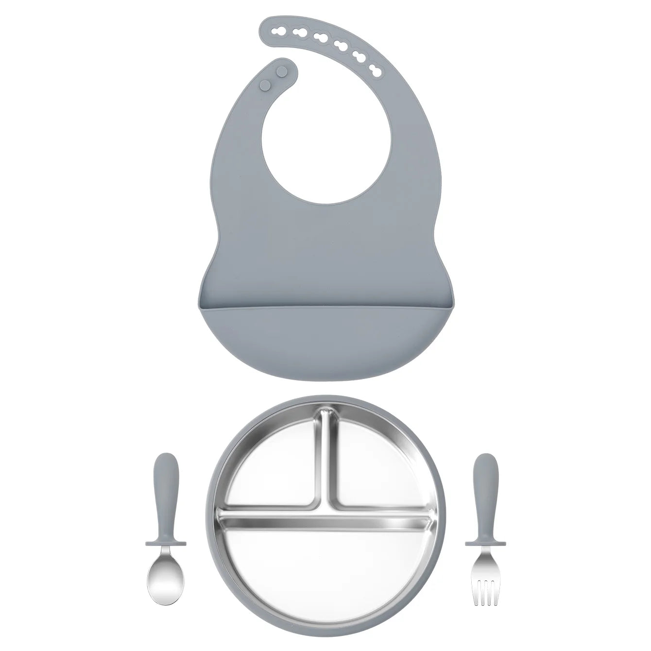 Premium 4-Piece Baby Feeding Set - Stainless Steel & Silicone Tableware