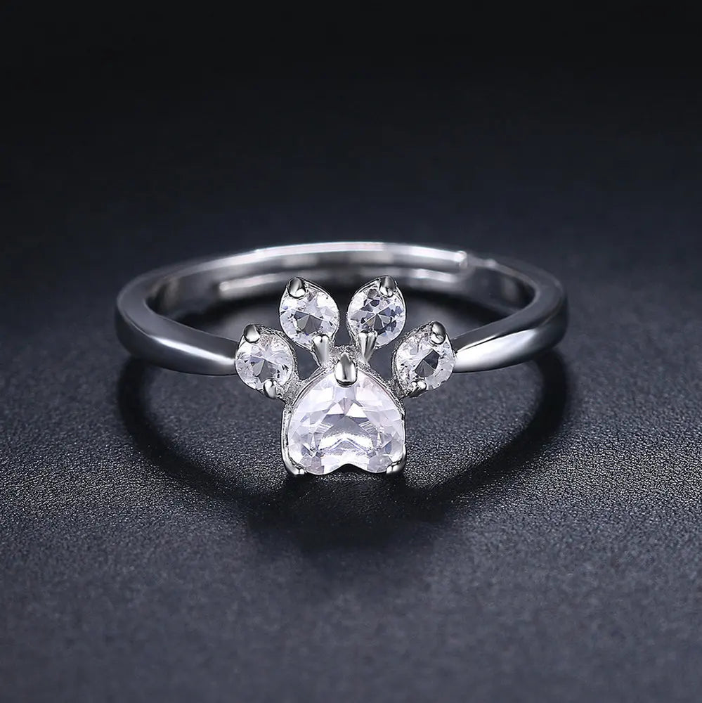 Premium LAMOON Sterling Silver 925 Paw Ring - Rose Quartz Gemstone
