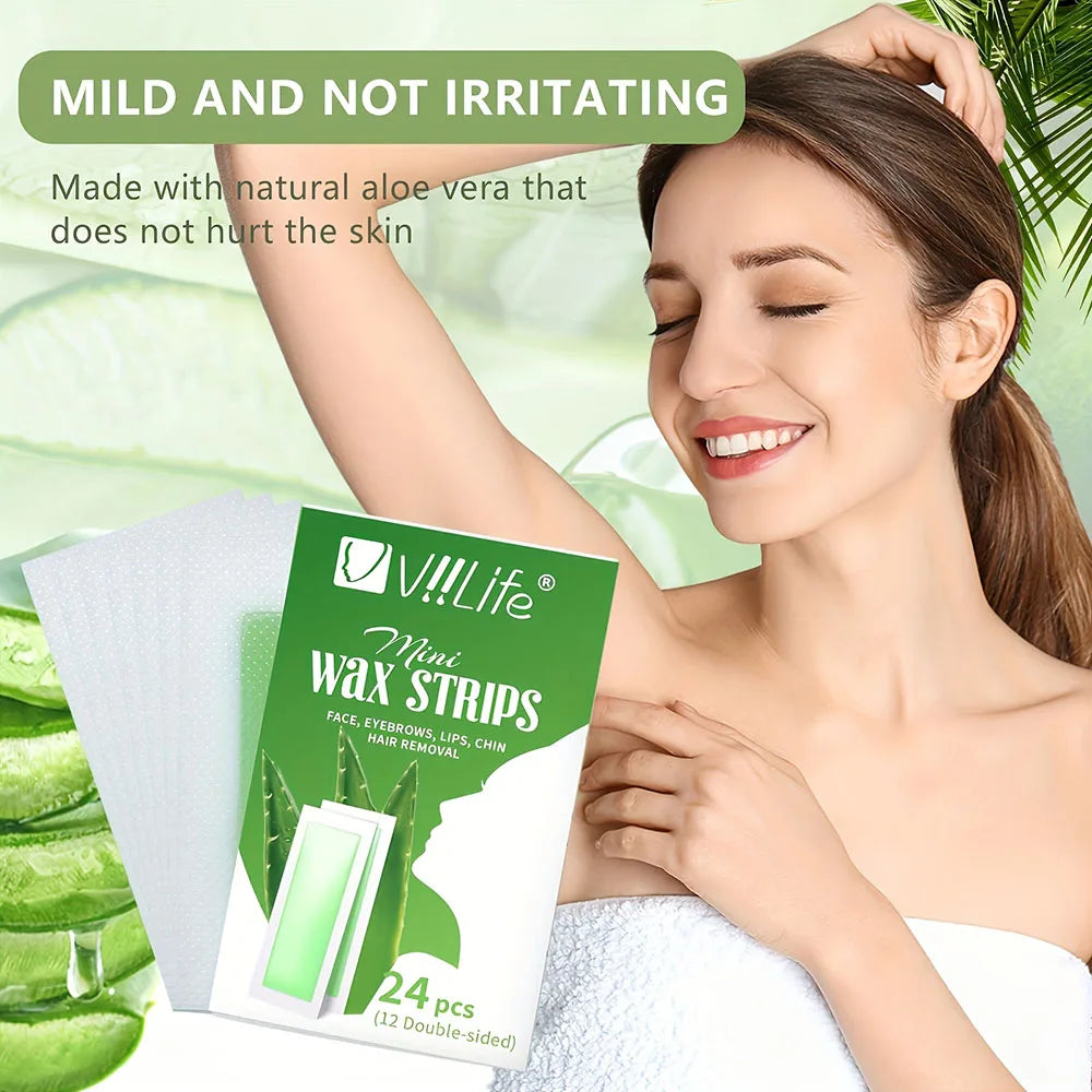 24/48 Pieces Viilife Facial Wax Strips Facial Hair Removal Quick and Painless Hair Removal Kit for All Skin Types
