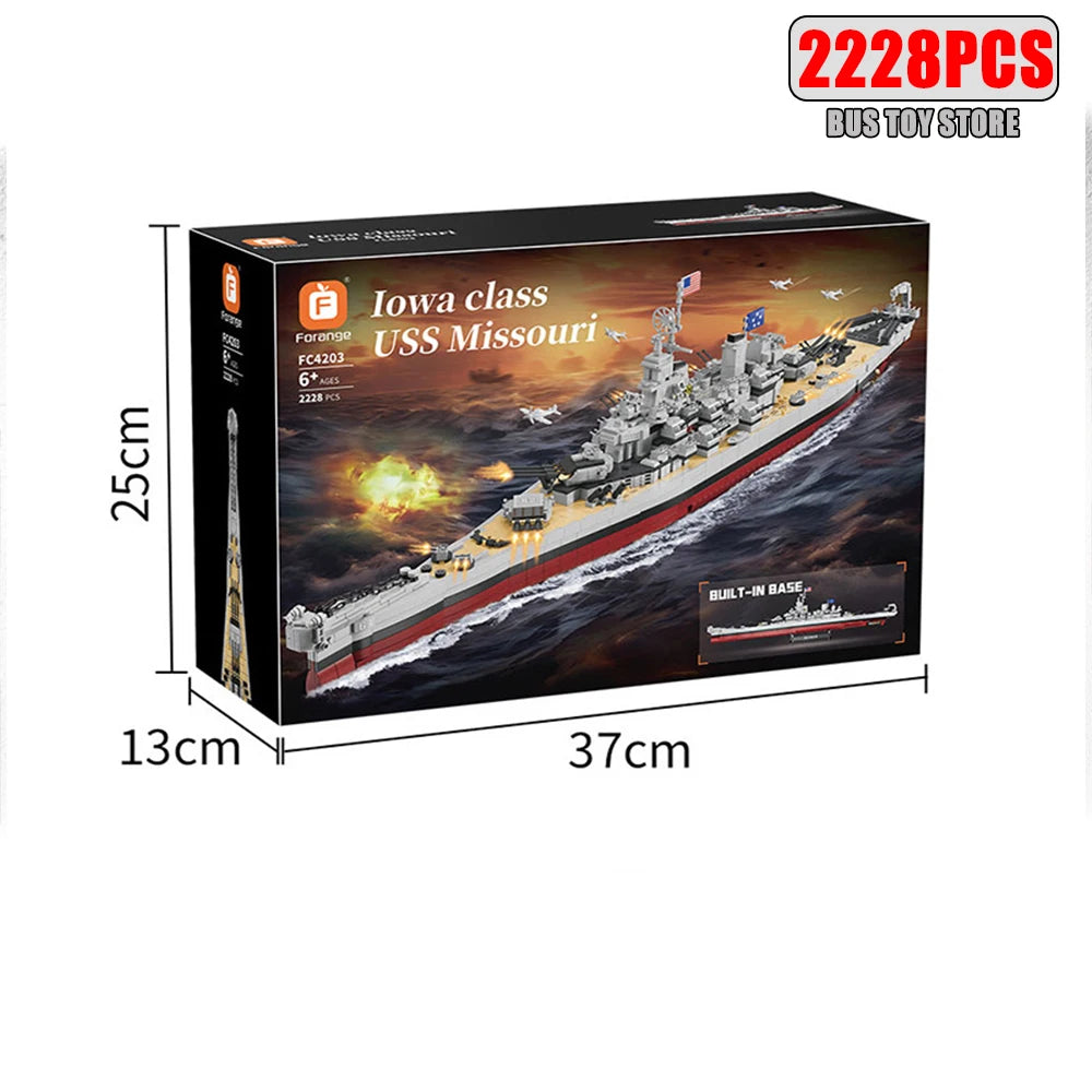 Missouri Battleship Crusier Model uilding Blocks Bismarck Cruiser Boat Bricks Military Battleship Series Toys For Boys FC4203
