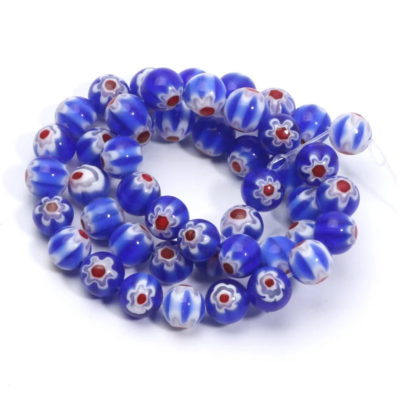46pcs 8mm Murano Lampwork Flower Round Glazed Glass Beads For Jewelry Making Diy Bracelet Necklace Handmade Crafts Accessories