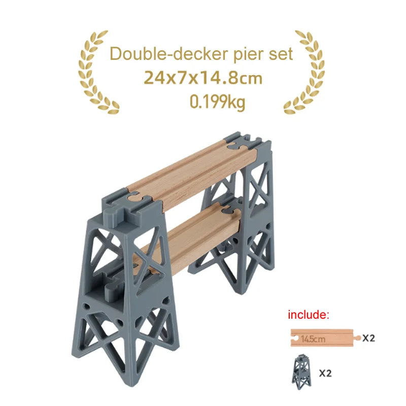 New Wooden Train Tracks Scene Accessories Mountain Tunnel Bridge Crane Tower Compatible ALL Brand Wooden Track Toys For Kids