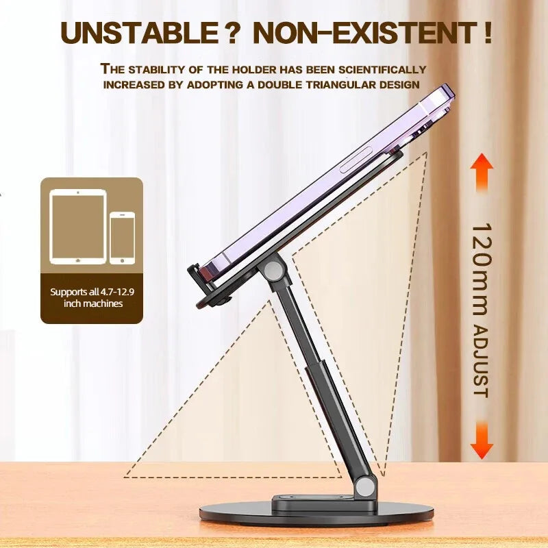 Premium 360° Rotating Phone Stand - Foldable Desk Holder with Metal Base