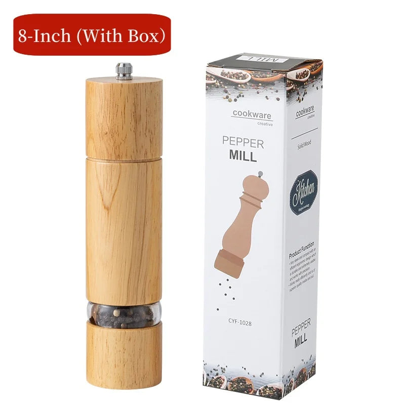Household Solid Wood Manual Pepper Grinder,Sea Salt Pepper Mills,Black Pepper Seasoning Jar Bottle,Transparent Oak Grinder Tool