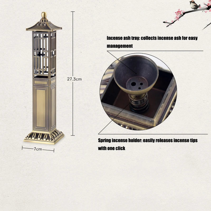 Chinese Style Pavilion Vertical Incense Burner Home Indoor Creative Zen Sandalwood 21cm Line Incense Holder Fragrance Ornaments